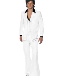 Smiffy's Mens Disco Fever 1970's White Suit Men's Costume For Sale