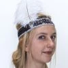 Interalia Flapper 20's Headband Black Sequin With White Feather Womens