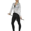 Smiffys Silver Sequin Tailcoat Jacket Showgirl Costume Womens