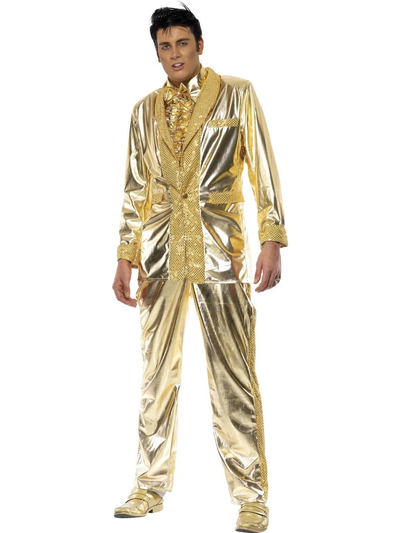 Smiffys Mens Elvis Gold Lamé Suit Adult Men's Costume 3 Smiffys Mens Elvis Gold Lamé Suit Adult Men's Costume