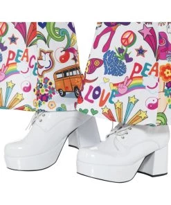 Smiffys Groovy 70s Mens White Platform Shoes