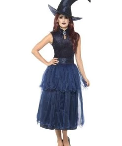 Smiffys Womens Blue Midnight Deluxe Witch Adult Costume For Women