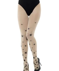 Smiffys Spider Nude & Black Opaque Adult Tights For Women