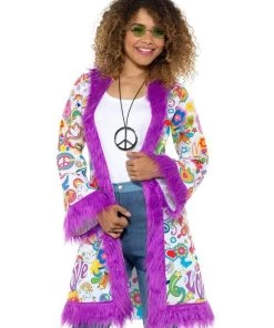 Smiffys 60s Groovy Hippie Coat, Multi-Coloured Womens