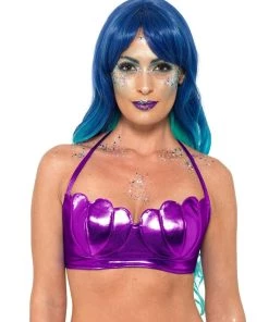 Smiffys Womens Mermaid Shell Bikini Purple Bra Costume Top For Women