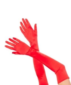 Music Legs Opera Length Gloves Red