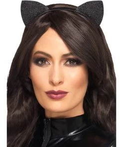 Smiffy's Kids Black Glitter Vinyl Cat Ears