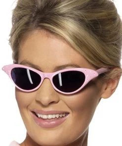Smiffy's Rock And Roll 50s Pink Ladies Sunglasses With Diamantes