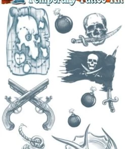 Tinsley Transfers Womens Pirate Fake Temporary Tattoo Buccaneer Costume Kit Makeup