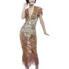 Smiffys Gatsby Deluxe 20s Sequin Gold Flapper Adult Women's Costume Womens