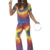 Smiffys 60's Tie Dye Top And Flared Trousers Mens