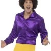 Smiffy's Disco 60s 70s Groovy Mens Purple Satin Shirt 1 Smiffy's Disco 60s 70s Groovy Mens Purple Satin Shirt