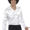 Smiffy's Disco 60s 70s Groovy Mens White Satin Shirt