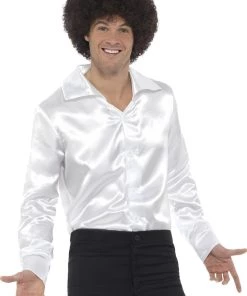 Smiffy's Disco 60s 70s Groovy Mens White Satin Shirt