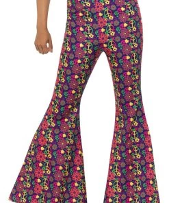 Smiffy's Psychedelic CND 60s 70s Peace Sign Hippie Womens Flares