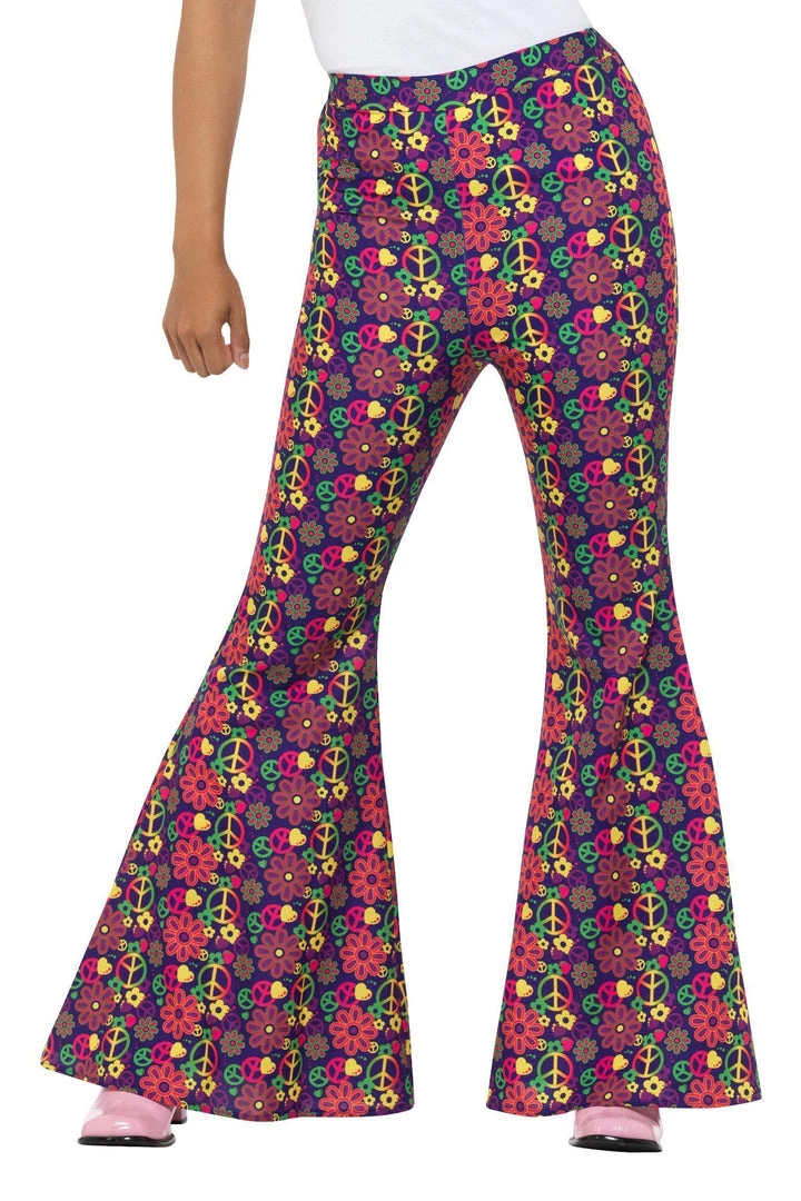Smiffy's Psychedelic CND 60s 70s Peace Sign Hippie Womens Flares 3 Smiffy's Psychedelic CND 60s 70s Peace Sign Hippie Womens Flares