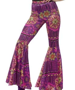 Smiffy's Psychedelic 60s 70s Printed Womens Stretch Flares