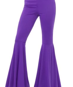 Smiffy's Sixties 60s 70s Purple Stretch Womens Flares