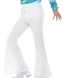Smiffy's Disco 60s 70s White Flares Retro Bell Bottoms Flared Trousers Mens