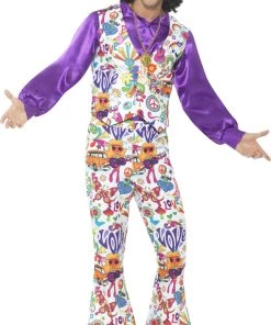 Smiffy's Groovy 60s Hippie Mens Disco Flares And Vest Suit