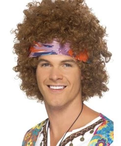 Smiffy's Mens Afro 60s Hippie Brown Wig