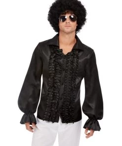 Smiffy's Buy Costumes 60's 70's Black Ruffled Shirt