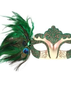 Tomfoolery Peacock Feathers Green Masquerade Mask Womens