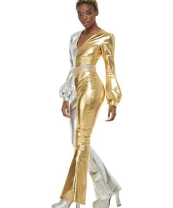 Smiffy's Womens 70s Super Chic Gold Silver Disco Costume