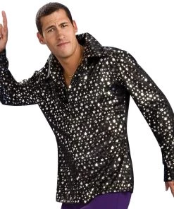 Rubie's 70s Disco Shirt Black With Silver Stars Mens