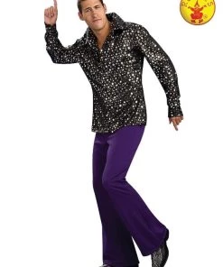 Rubie's 70s Disco Shirt Black With Silver Stars Mens