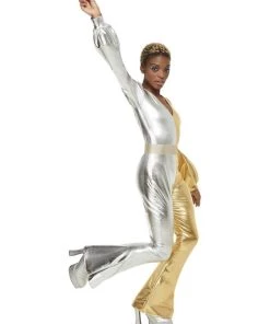 Smiffy's Womens 70s Super Chic Gold Silver Disco Costume