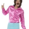 Smiffy's Disco 60s 70s Groovy Mens Pink Satin Shirt