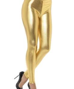 Smiffy's Disco 80s Gold Metallic Leggings Womens