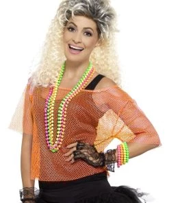 Smiffy's Fishnet 80s Neon Orange Costume Top Womens