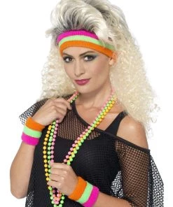Smiffy's Sweatbands 80's Fluoro Headband Set