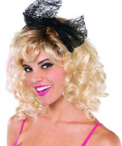 Amscan Popstar 80s Black Lace Bow Headband