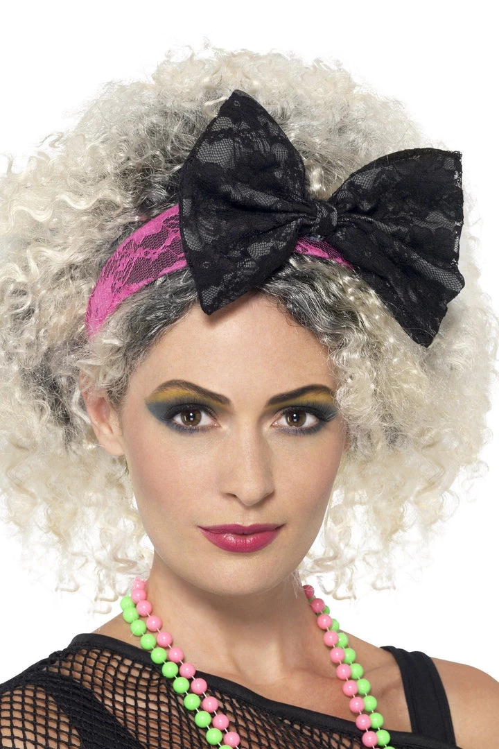 Smiffy's Womens Popstar 80s Lace Bow Headband 3 Smiffy's Womens Popstar 80s Lace Bow Headband