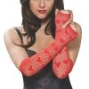 Rubies Heart Red Fishnet Fingerless Long Gloves For Adults