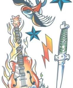 Tinsley Transfers Rock Star Fake Tattoos 80s Costume Kit Makeup