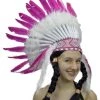 Interalia Authentic American Native Indian Headdress With White & Pink Feathers