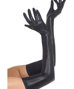 Smiffys Black Long Gloves Wet Look Womens
