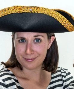 Interalia Black Tricorn Hat With Gold Trim Buy Costumes