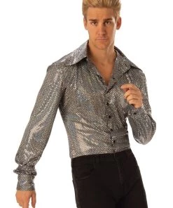 Rubie's Boogie Man Silver Sequin Disco Shirt