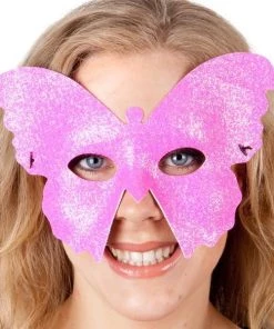 Tomfoolery Butterfly Masquerade Mask Fluro Pink Glitter Costume Accessory Womens