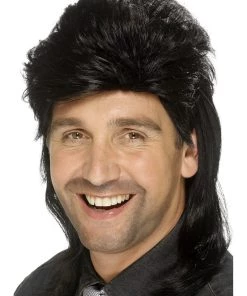 Smiffy's Mens Mullet Classic 80s Black Wig