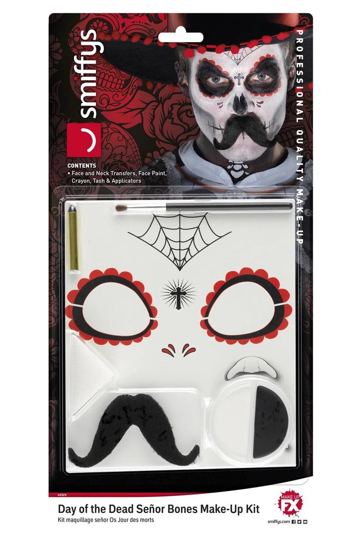Smiffy's Day Of The Dead Senor Bones Temporary Tattoo And Make Up Set Womens