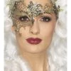 Smiffys Womens Deluxe Metal Filigree Gold Half Eye-mask