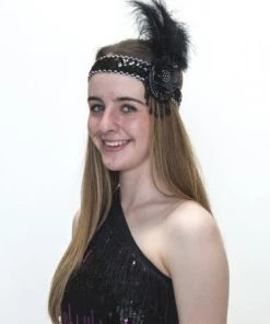 Interalia Womens Flapper Black 20's Costume Headband With Flower