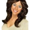 Smiffy's Farrah Flick 70s Disco Layered Wavy Brown Wig