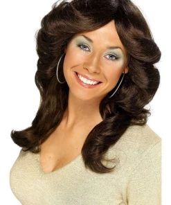 Smiffy's Farrah Flick 70s Disco Layered Wavy Brown Wig